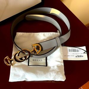 Gucci 550122 AP00G 1275 Women's Gray Calf-Skin Leather Belt size 85 NWT
